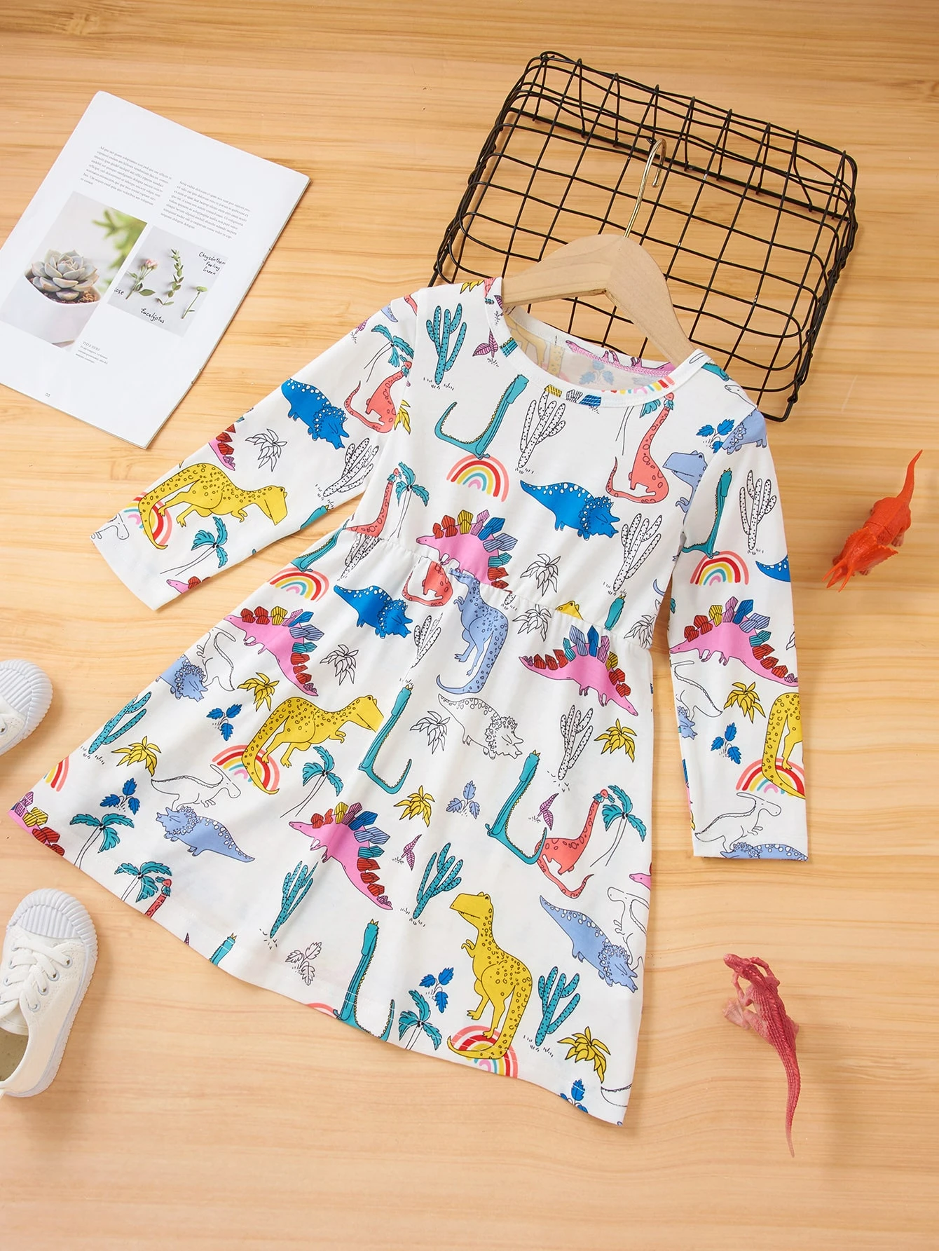 女の子幼児 恐竜プリント スモックドレス