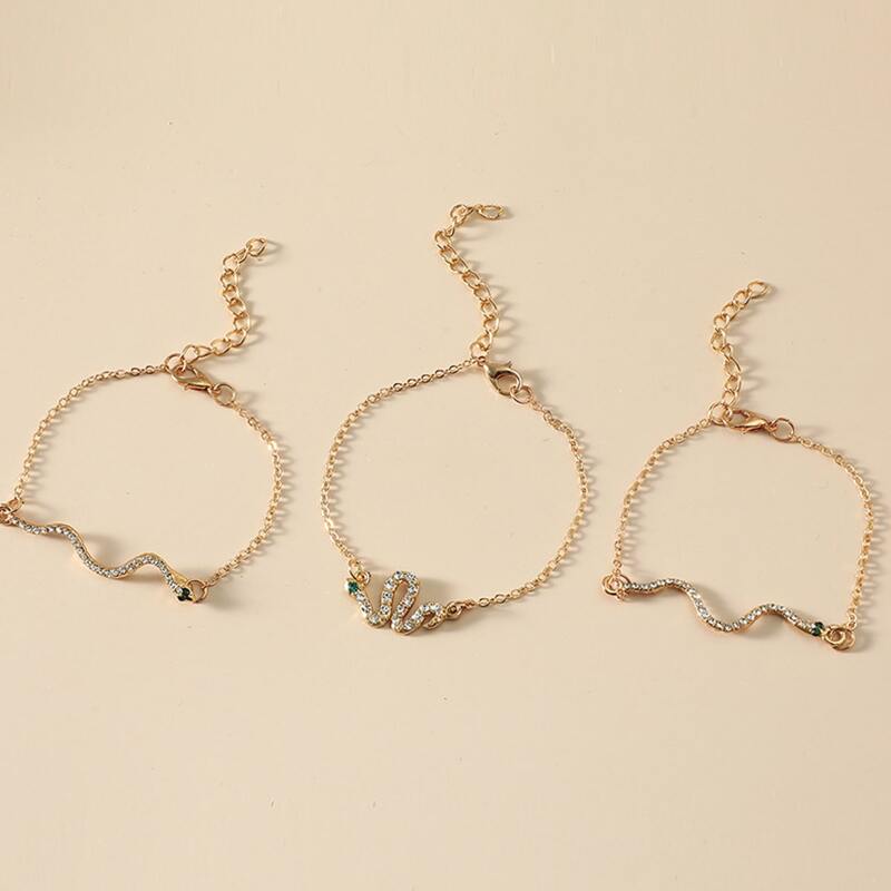 

3pcs Rhinestone Decor Bracelet, Gold