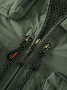 Manfinity 男士口袋前拉鍊開襟背心 - 軍綠色 - 查看 7