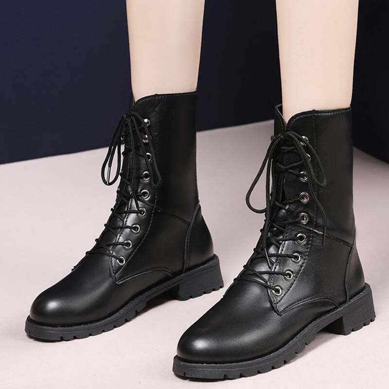 

Minimalist Lace-up Front Combat Boots, Black