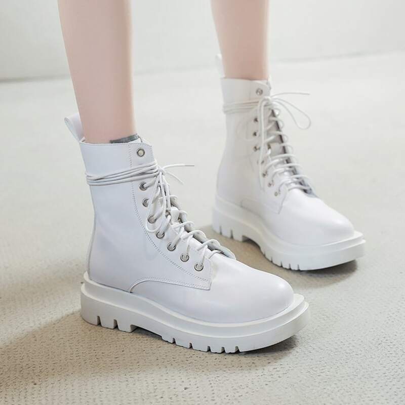 

Minimalist Lace-up Front Combat Boots, Beige