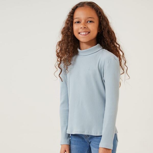 

Girls High Neck Rib Knit Tee, Baby blue