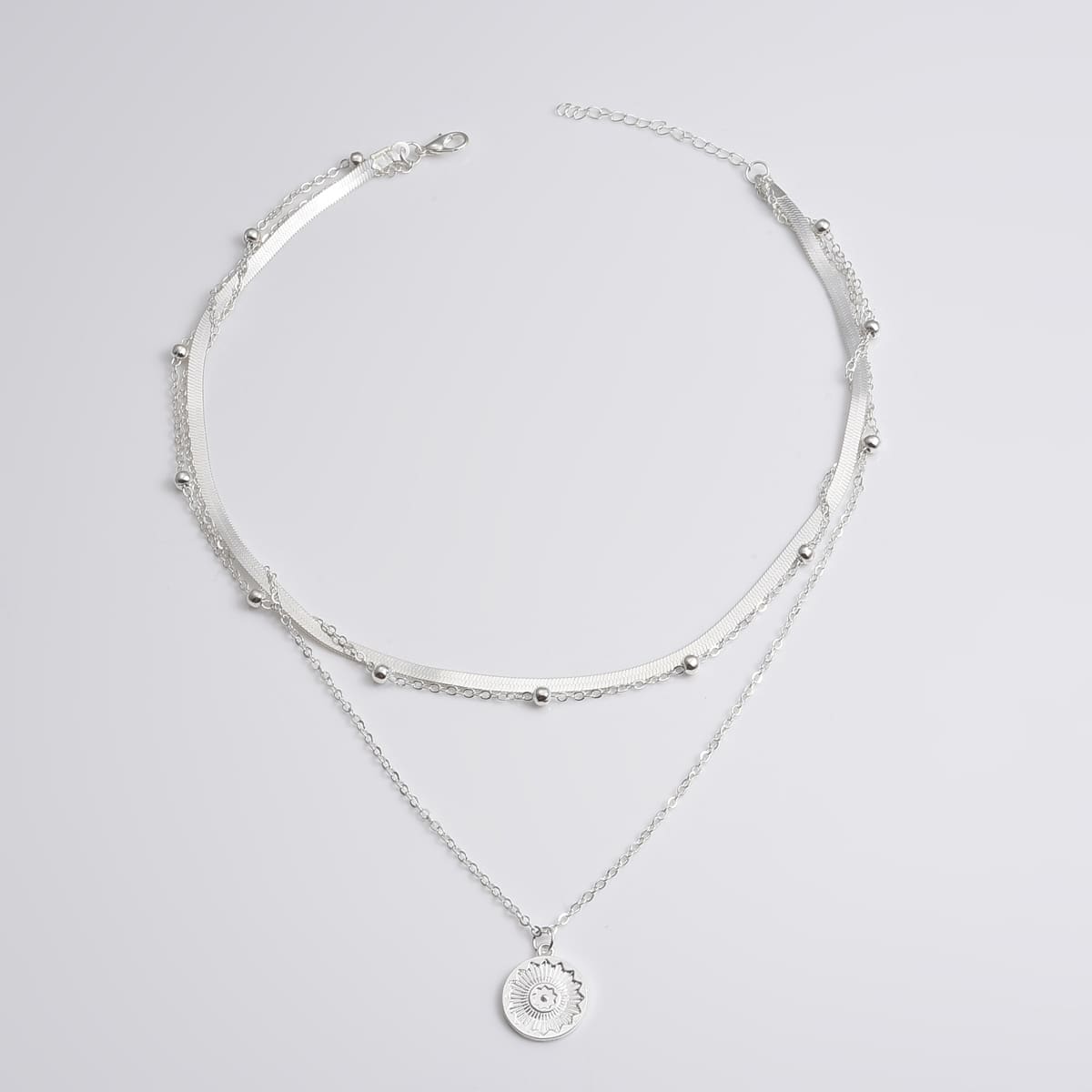 

Geo Pendant Layered Chain Necklace, Silver