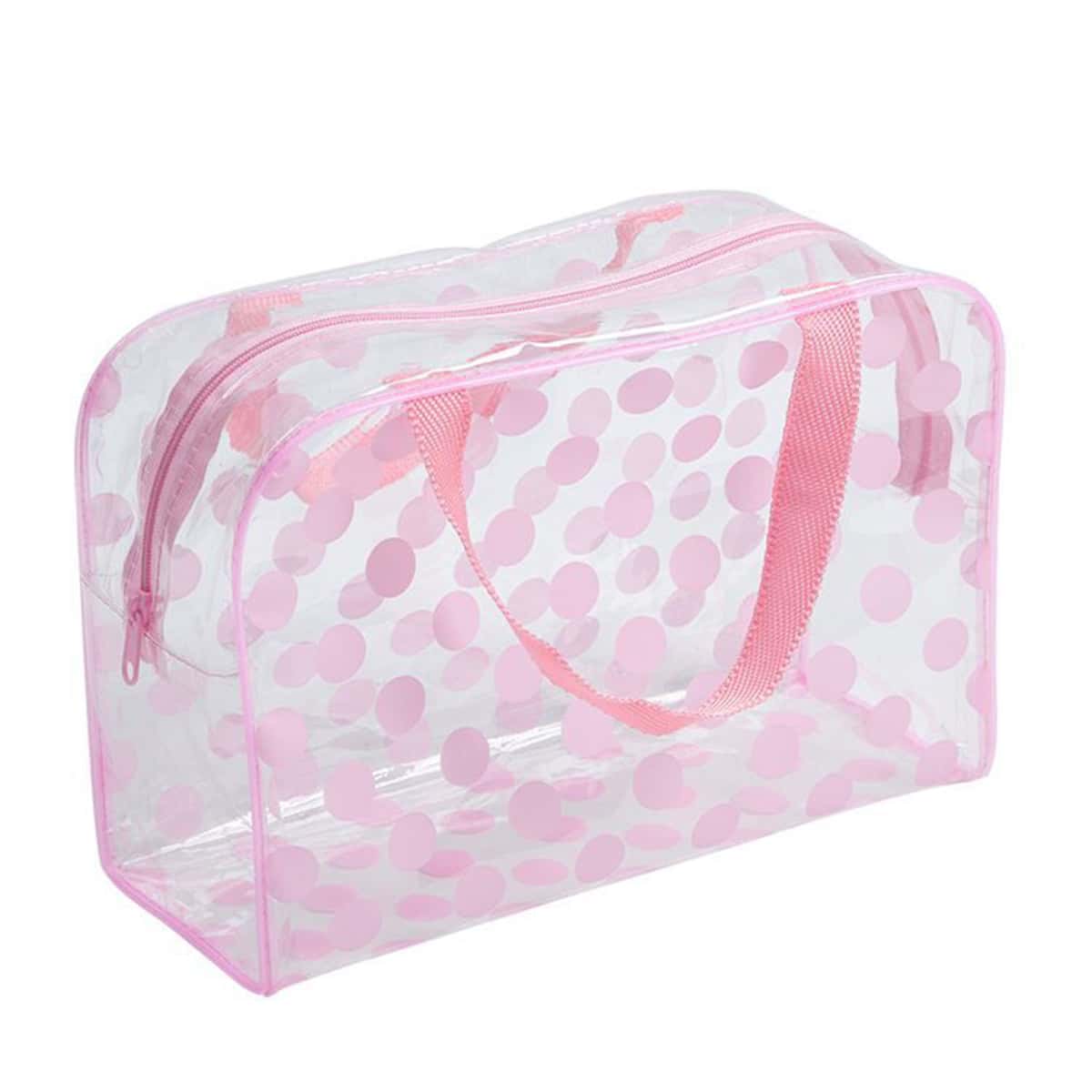 

1pc Random Color Polka Dot Square Makeup Bag, Pink