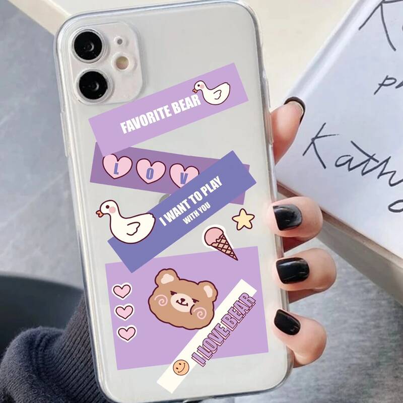 

Cartoon Bear Clear Phone Case, Multicolor