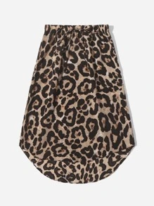 SHEIN Clasi Plus Leopard Print Elastic Waist Knot Asymmetrical Hem Skirt - Multicolor - View 4