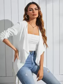 SHEIN LUNE Waterfall Collar Rolled Tab Sleeve Coat - White - View 1