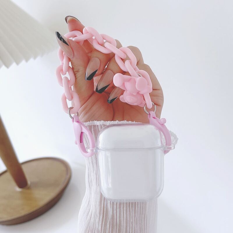 

Clear Case For Airpods With Bear Decor Chain Strap