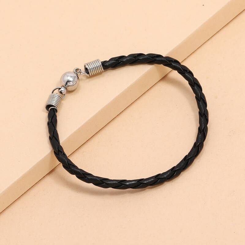 

1pc Solid Braided Bracelet, Black