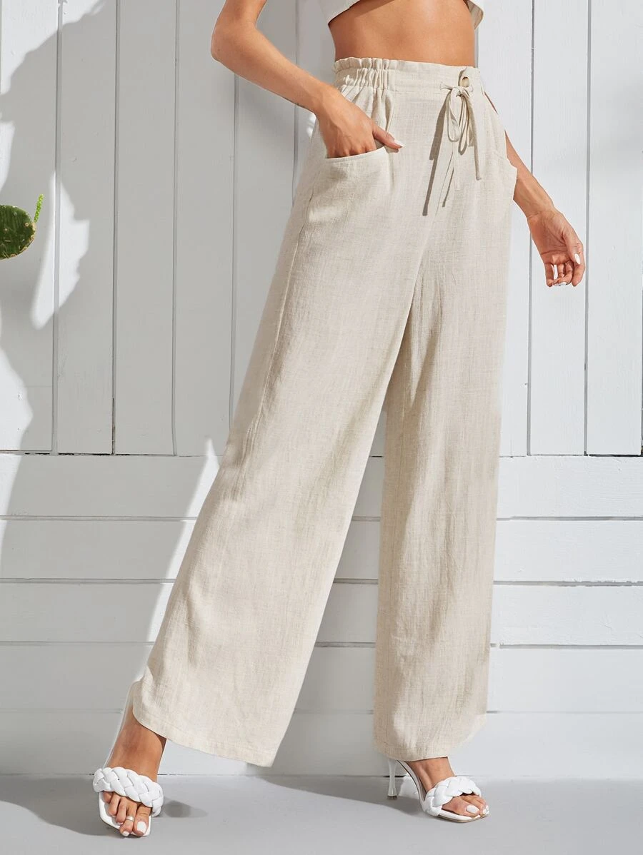 SHEIN Essnce 腰部抽繩斜口袋長褲