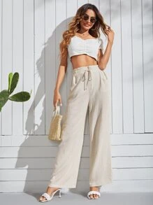 SHEIN Essnce 腰部抽繩斜口袋長褲