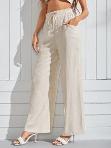 SHEIN Essnce 腰部抽繩斜口袋長褲