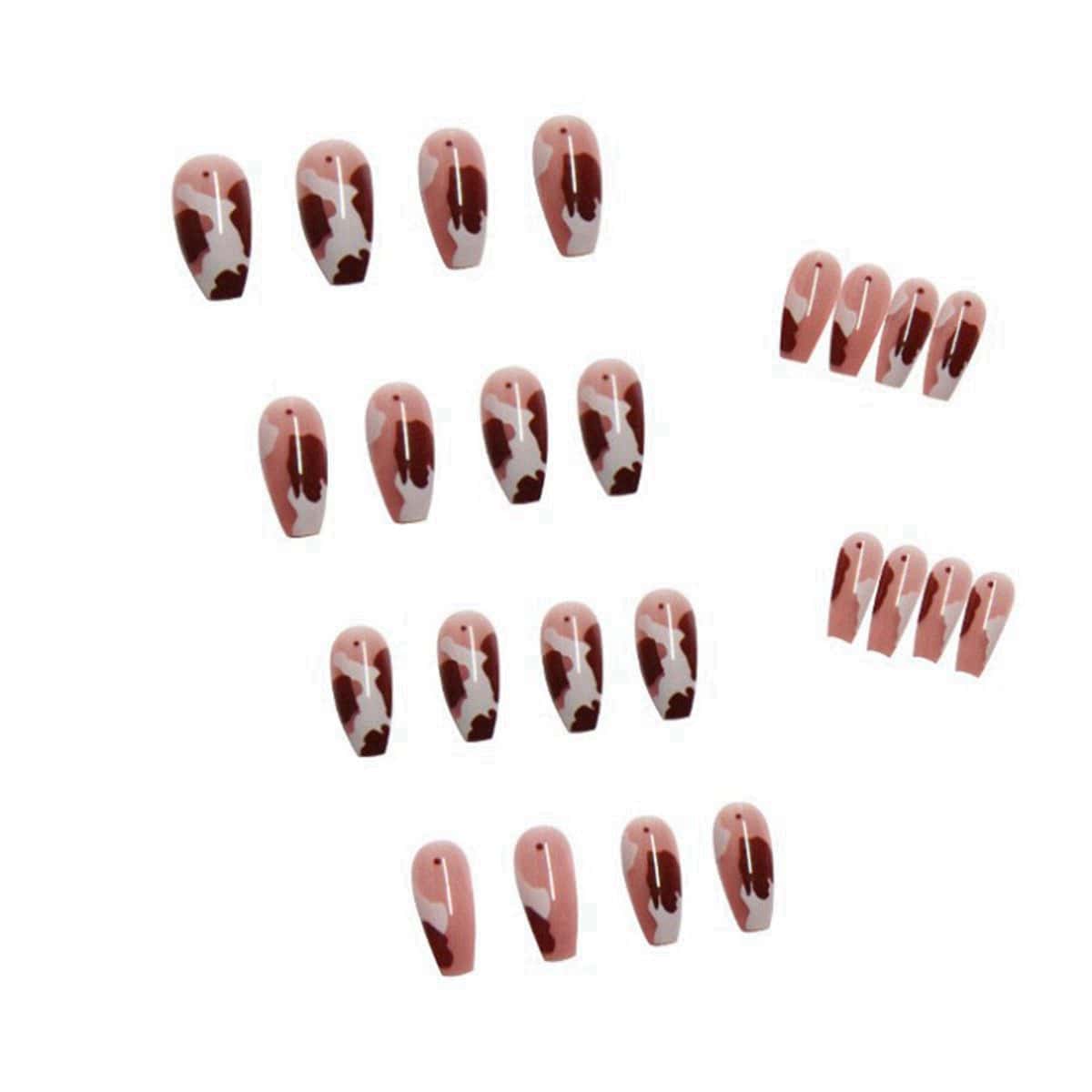 

24pcs Color Block Fake Nail & 1sheet Tape, Baby pink