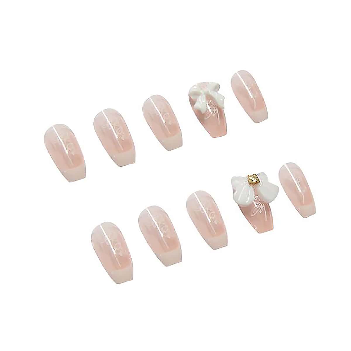 

24pcs Flower Pattern Fake Nail, White