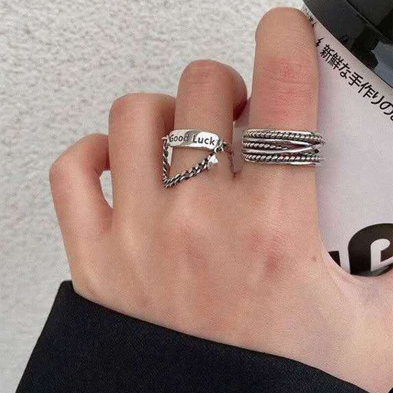 

Guys 2pcs Chain Decor Ring, Silver