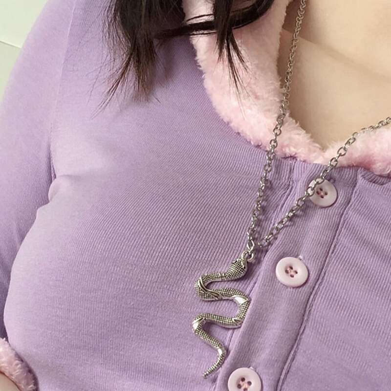 

Snake Pendant Chain Necklace, Silver