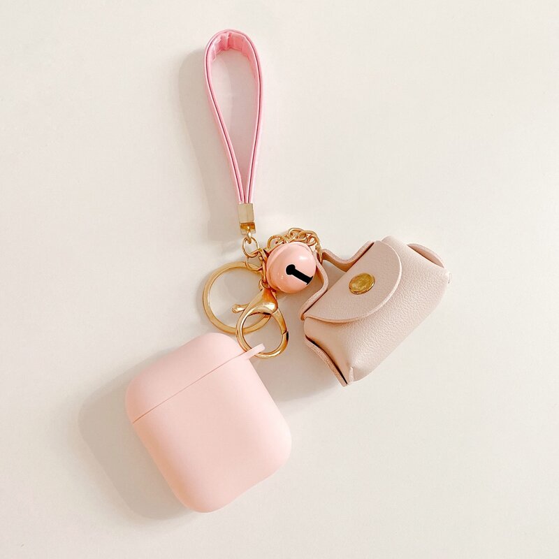 

Solid Case With Bag Pendant Decor For Airpods, Pink