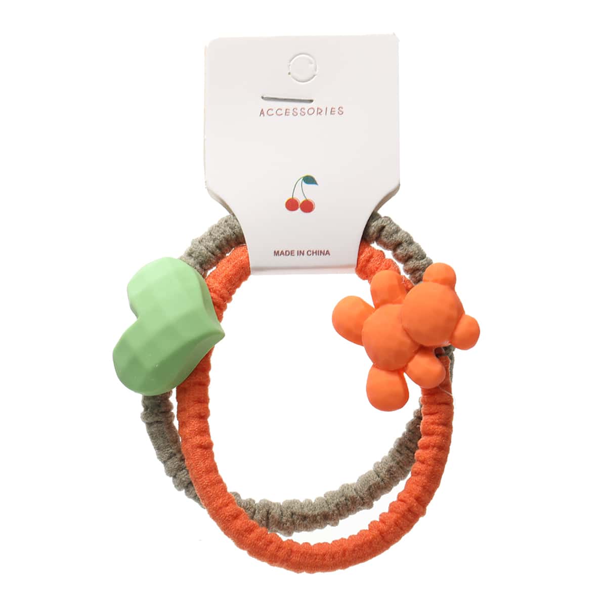 

2pcs Bear & Heart Hair Tie, Orange