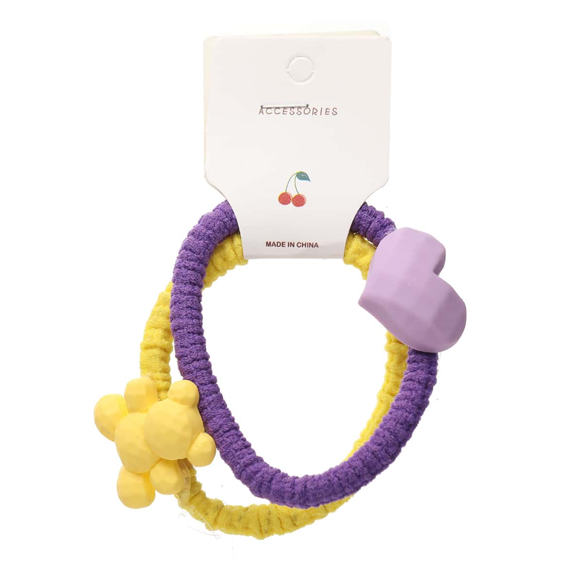 

2pcs Bear & Heart Hair Tie, Yellow
