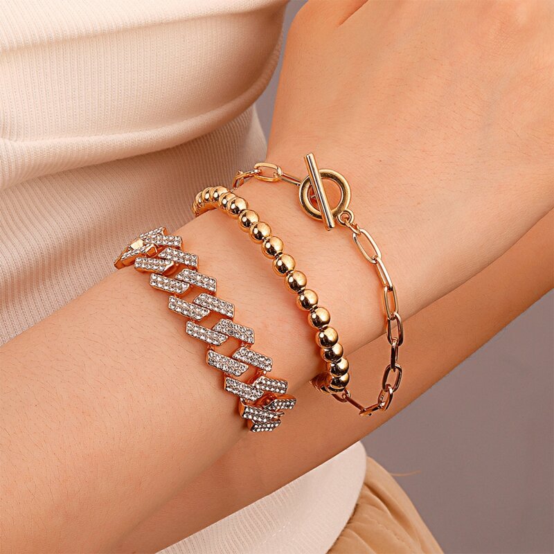 

3pcs Rhinestone Decor Bracelet, Gold