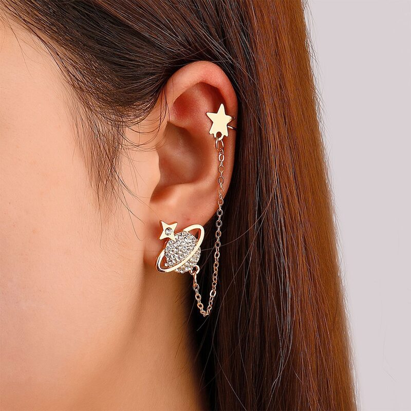 

1pc Star & Planet Design Ear Cuff, Gold