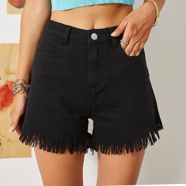 

Raw Hem Denim Shorts, Black