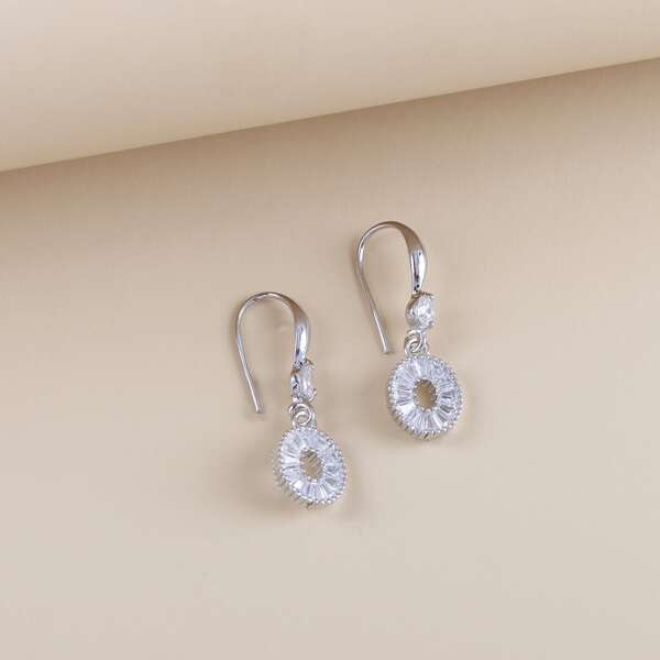 

Zircon Decor Drop Earrings, Silver