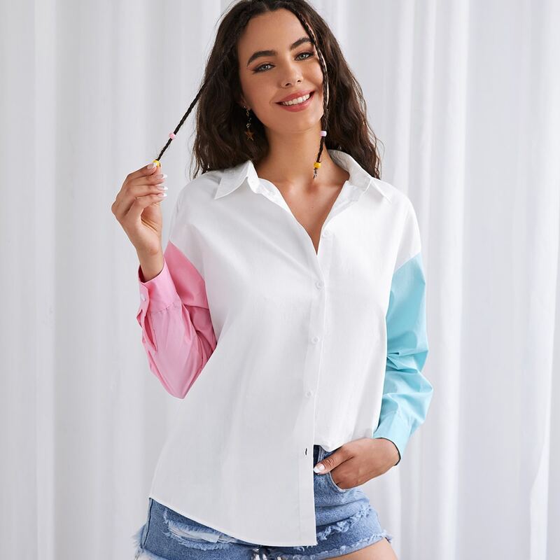

Color Block Drop Shoulder Blouse, Multicolor