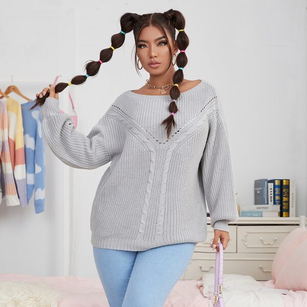 

Plus Solid Drop Shoulder Sweater, Light grey
