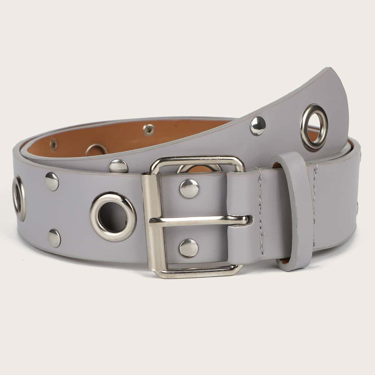 

Eyelet Decor Buckle Belt, Grey