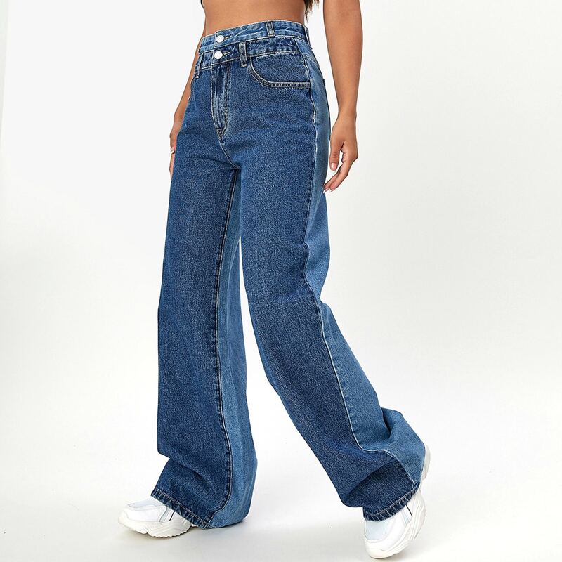 

High Waisted Colorblock Jeans, Blue