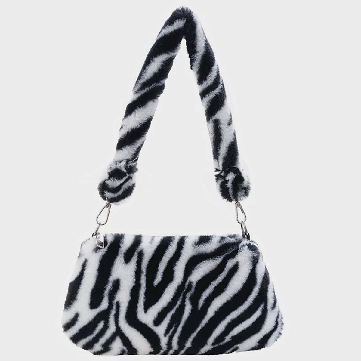 

Zebra Striped Shoulder Bag, Black and white