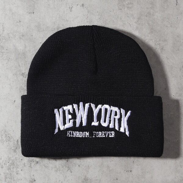 

Letter Embroidered Beanie, Black