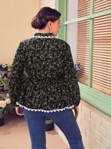 SHEIN Unity Plus Ditsy Floral Lace Trim Wrap Blouse - Multicolor - View 2