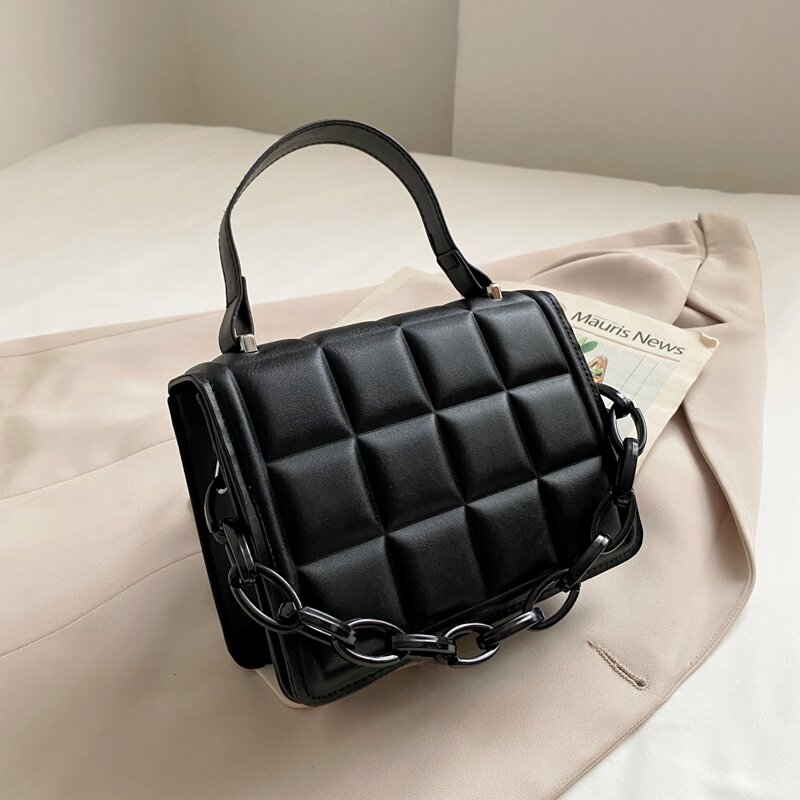 

Embossed Flap Satchel Bag, Black