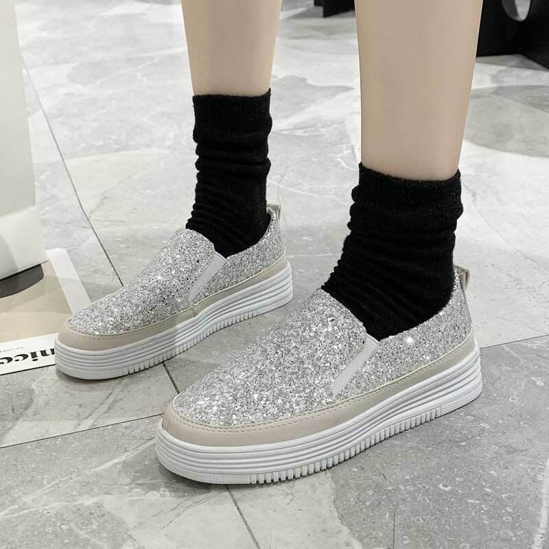 

Glitter Slip On Shoes, Grey