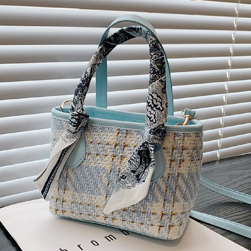 

Scarf Decor Satchel Bag, Blue
