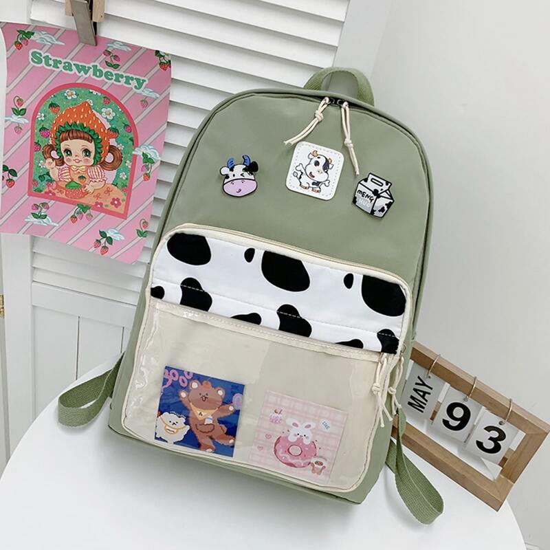 

Cow Print Zipper Front Backpack, Green