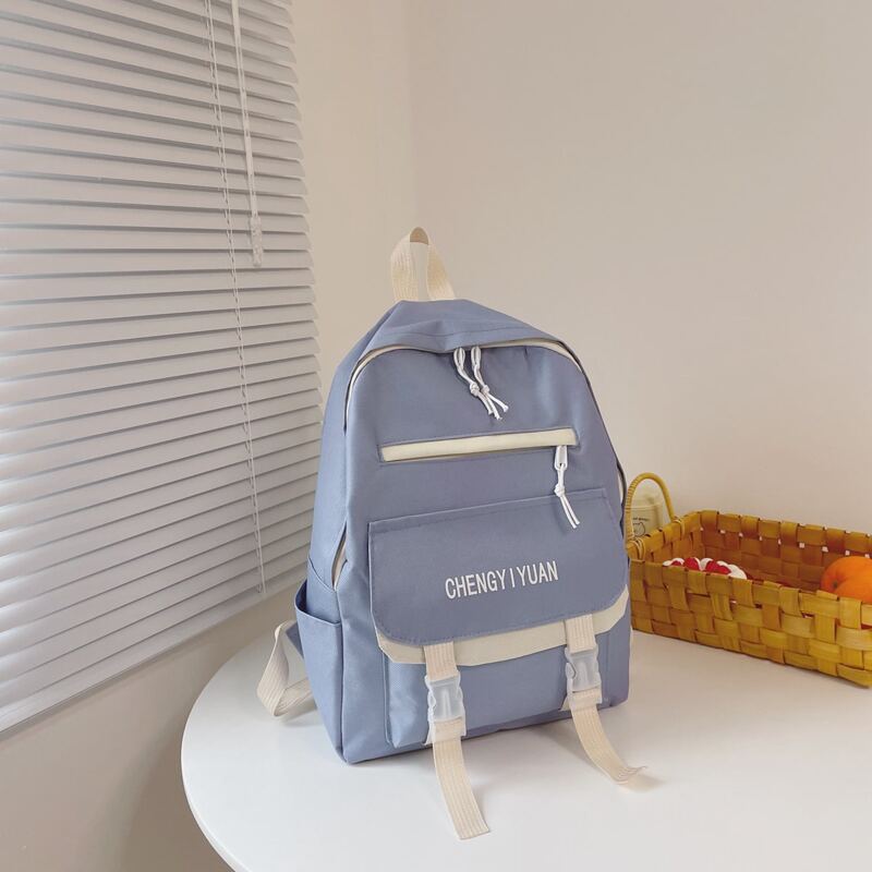 

Colorblock Double Buckle Backpack, Blue