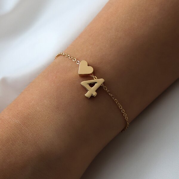 

Heart & Number Decor Bracelet, Gold