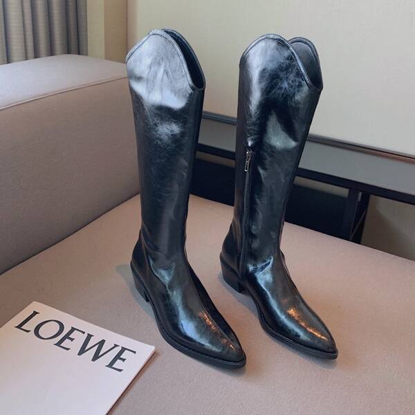 

Side Zipper Western Boots, Black