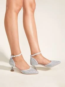 Giày cao gót Nữ long lanh màu trơn Dây đeo mắt cá chân Hấp dẫn - Bạc - Xem 5