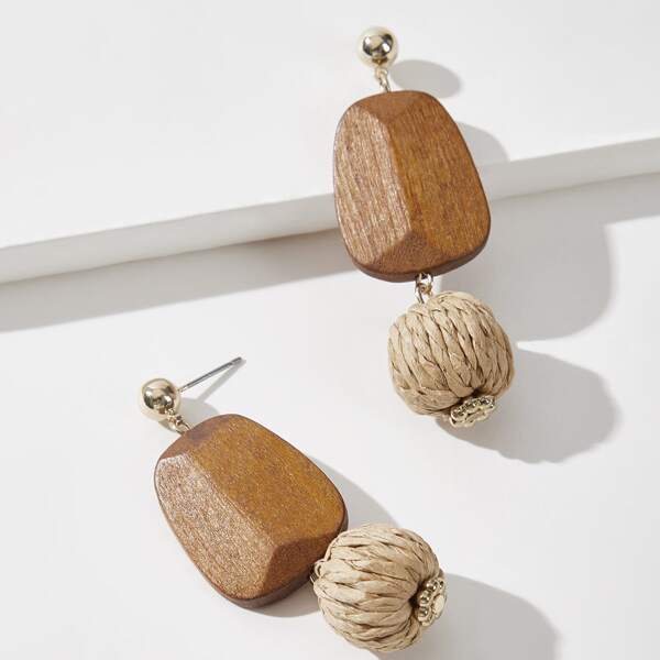 

Wood Drop Earrings, Camel