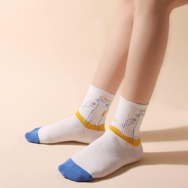 

Cat Print Crew Socks, Multicolor