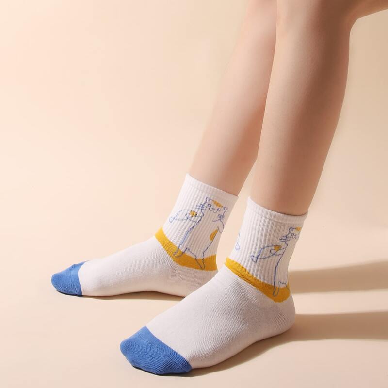 

Cat Print Crew Socks, Multicolor