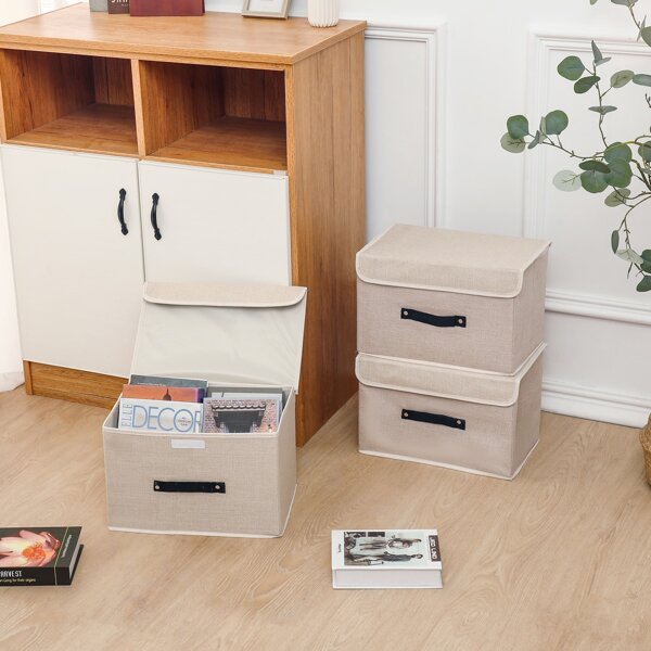 

1pc Foldable Clothes Storage Box, Beige