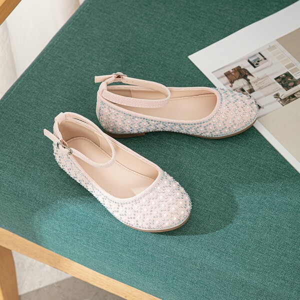 

Toddler Girls Rhinestone Decor Ankle Strap Flats, Pink