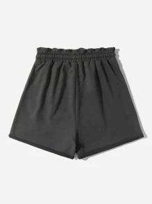 素色假鈕扣腰部抽繩短褲 - 深灰色 - 查看 2
