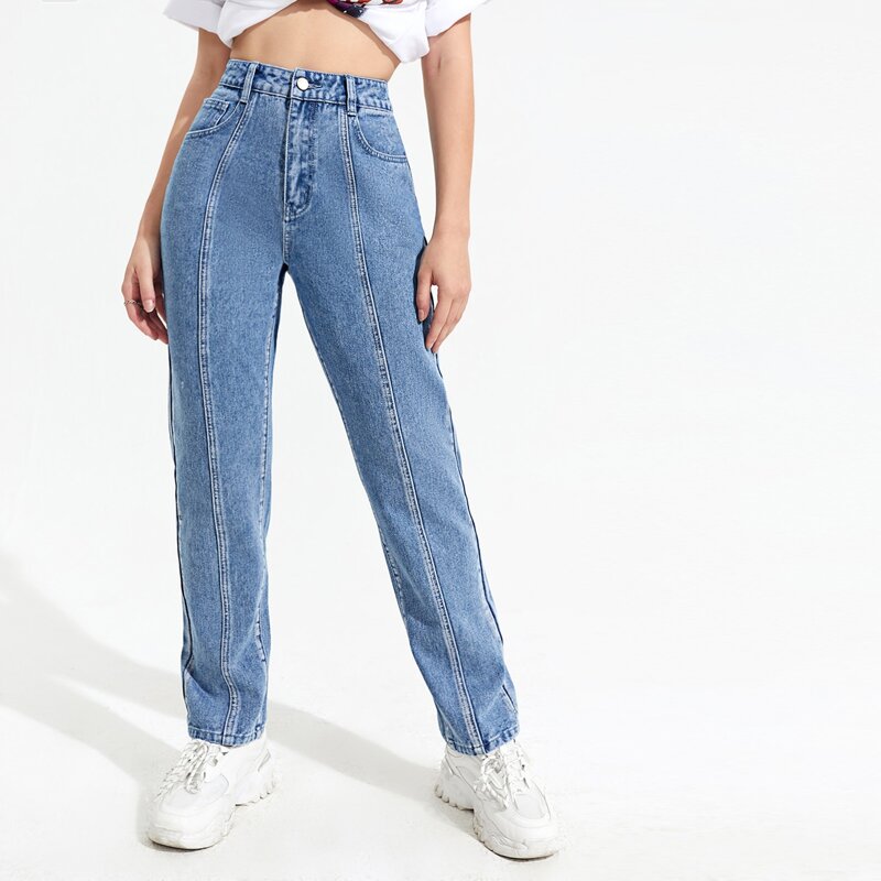 

Seam High Waist Straight Leg Jeans, Light wash