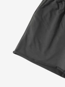 素色假鈕扣腰部抽繩短褲 - 深灰色 - 查看 5